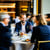 Intimiate business breakfast networking event at luxury hotel blurred image with guests